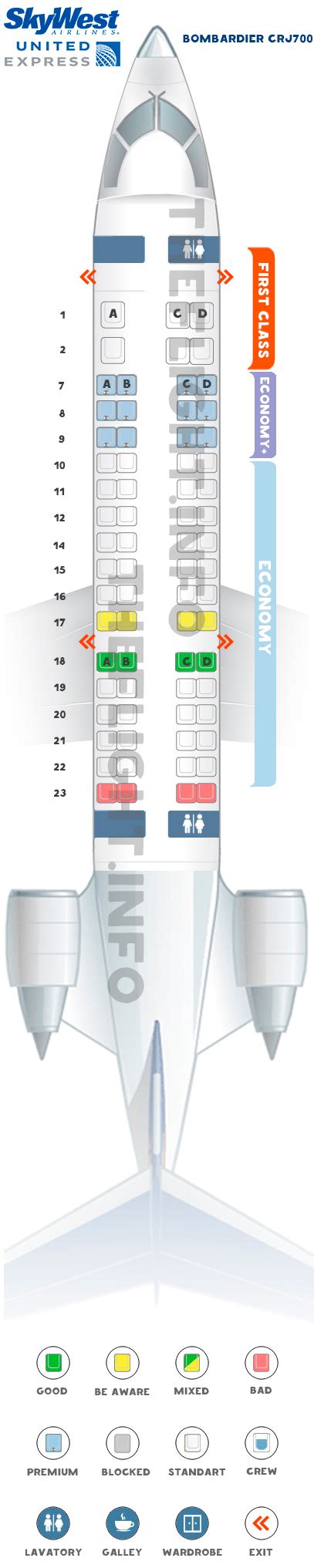 Seat map Bombardier CRJ-700 "SkyWest". Best seats in the plane