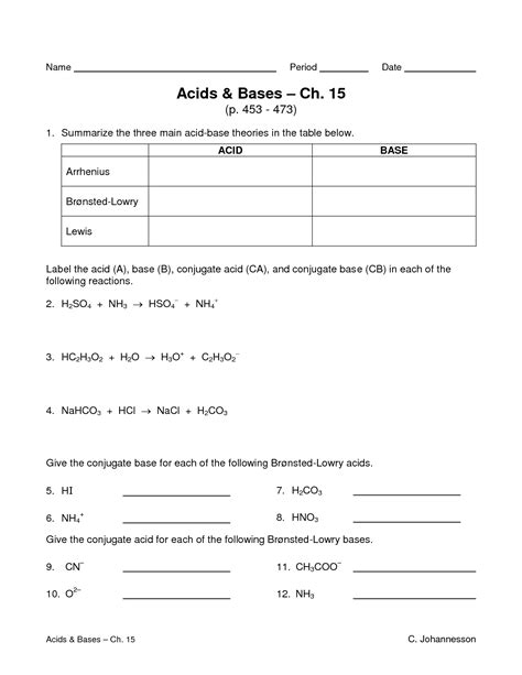 Properties Of Acids And Bases Worksheet Properties Of Acid A