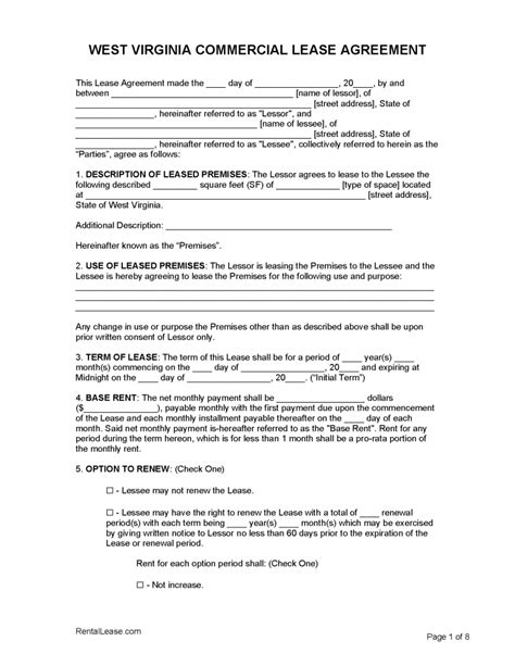 Free West Virginia Rental Lease Agreement Templates PDF Word