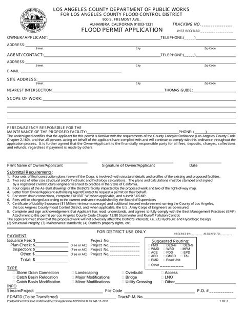 Los Angeles County California Flood Permit Application Form Fill Out