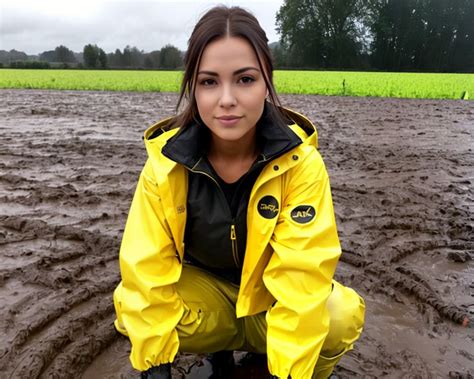 Woman In Yellow Rainwear Enjoys The Bad Weather Regenkleidung