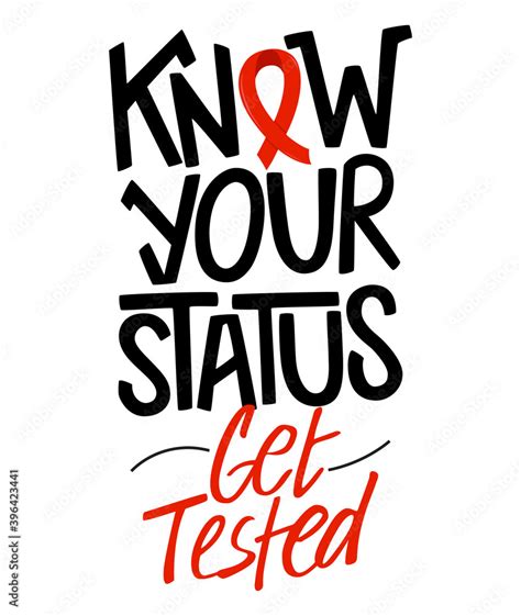 Know Your Status Lettering Poster With Red Ribbon Get Hiv Tested Healthcare Campaign