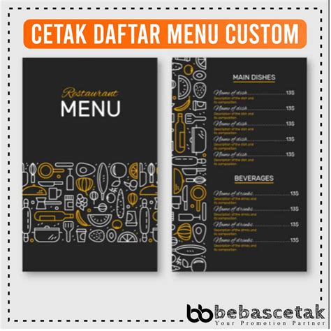 Jual Cetak Daftar Menu 1 Sisi Custom Desain Harga Menu Makanan Minuman