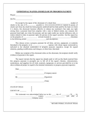 Fillable Online Conditional Waiver And Release On Progress Payment