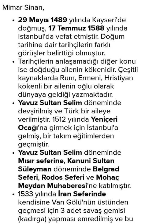 Mimar Sinan N Hayat Eserleri Ve Ki Ilik Zellikleri Hakk Nda Uzun