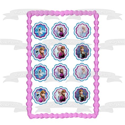 Disney Pixar Frozen Elsa Anna Olaf Edible Cupcake Topper Images