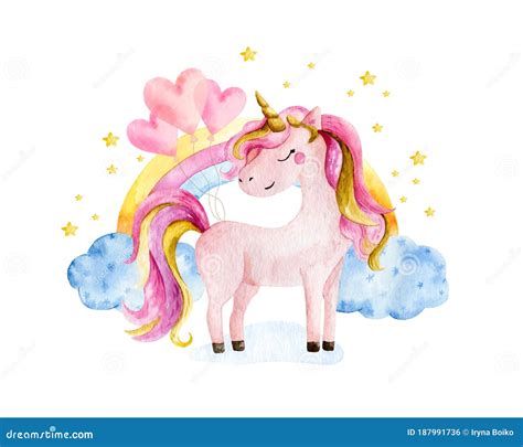 Isolated Cute Watercolor Unicorn And Rainbow Clipart Nursery Unicorns