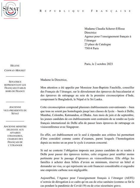 Mon Courrier à La Directrice De Laefe Sur Le Déroulement Des épreuves