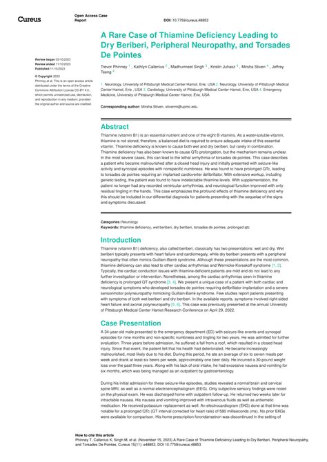 Pdf A Rare Case Of Thiamine Deficiency Leading To Dry Beriberi