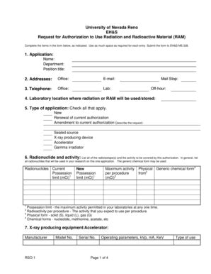 Fillable Online Ehs Unr Radiation Use Application University Of