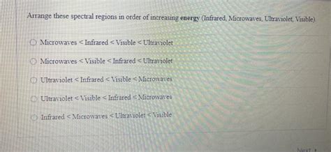 Solved Arrange These Spectral Regions In Order Of Increasing Chegg