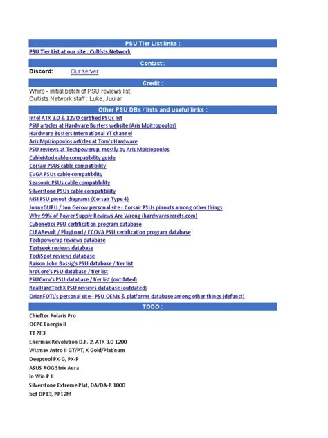 PSU Tier List Sources & Info (Cultists - Network) | PDF | Power (Physics) | Computer Hardware