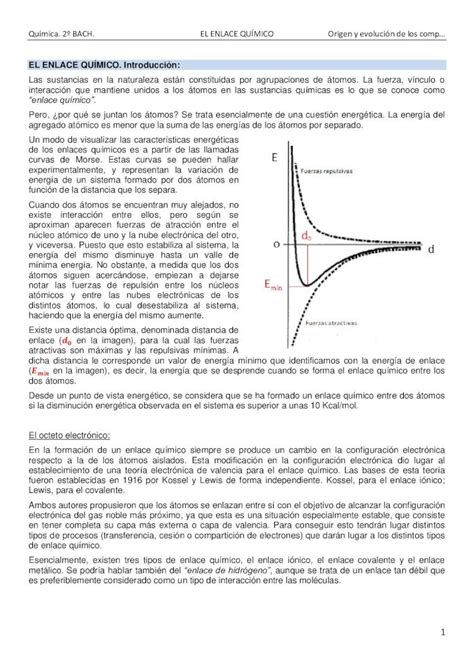 PDF Química 2º BACH EL ENLACE QUÍMICO Origen y evolución de