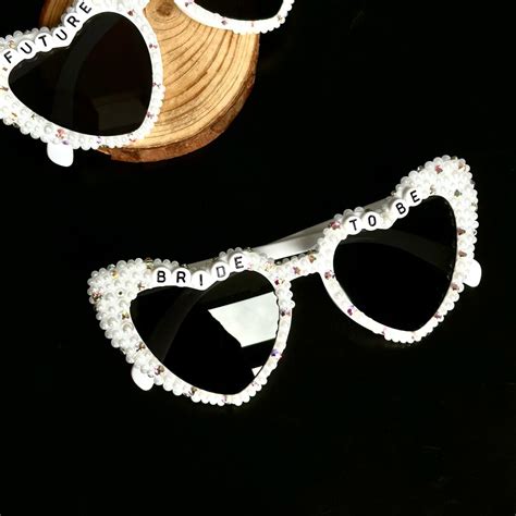 Customized Bride Heart Rhinestone Sunglasses Bride To Be Sunglasses Pearl Sunglasses Bride