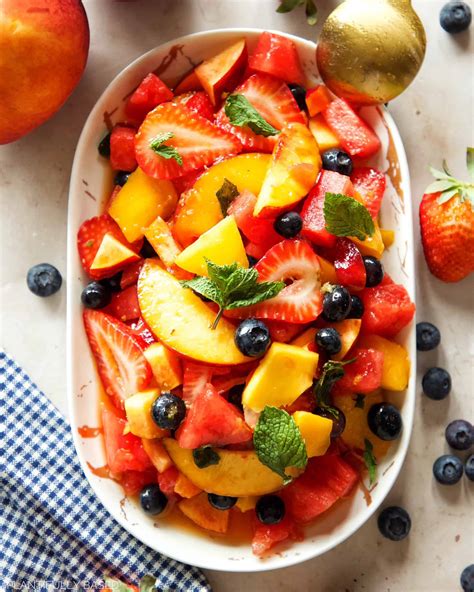 Summer Fruit Salad With Orange Mint Dressing Plantifully Based