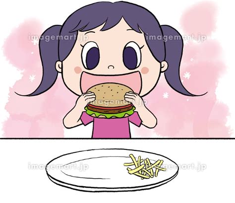 ハンバーガーを食べる女の子のイラスト素材 193537722 イメージマート