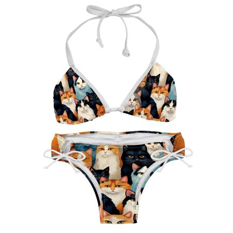 Cat Adjustable Strap Bikini Set With Detachable Sponge Two Pack