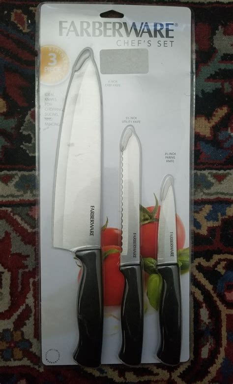 Farberware Chef Set 3 Pc High Carbon Steel 8 5 12 And 3 12 Knife Length Ebay