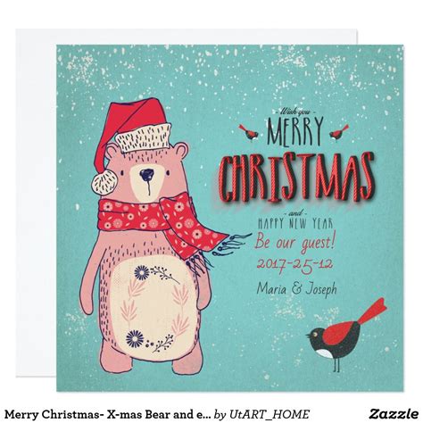 Merry Christmas X Mas Bear And Editable Text On Card Ts Holiday