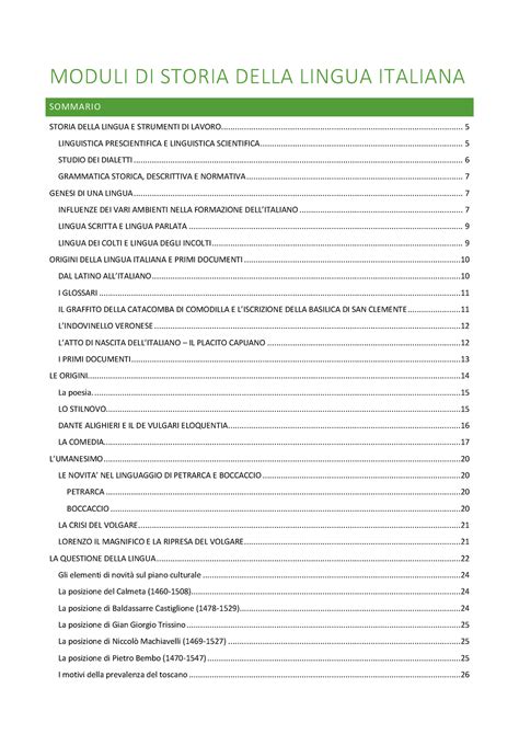 Moduli Storia Della Lingua Italiana Moduli Di Storia Della Lingua