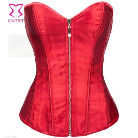 2806 Sexy Red Satin Overbust Zipper Corset Steampunk Corsets