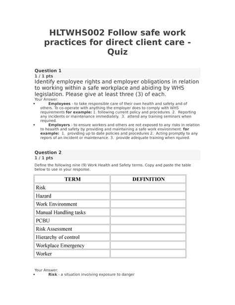 Hltwhs 002 Follow Safe Work Practices For Direct Client Care Quiz