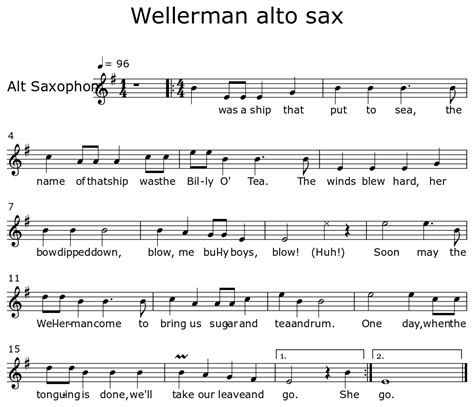 Wellerman Alto Sax Sheet Music For Alto Saxophone