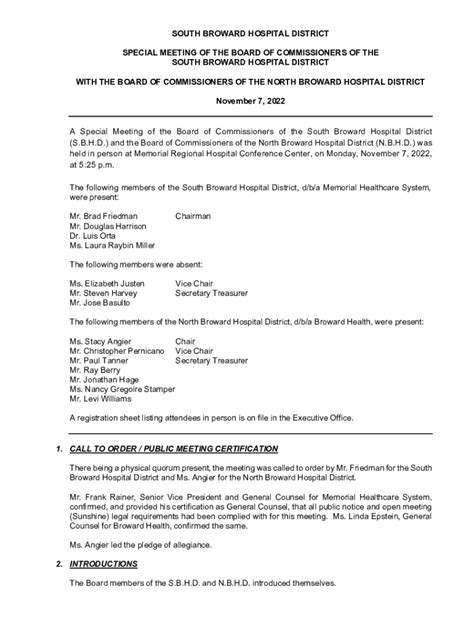 Fillable Online The South Broward Hospital District Board Of Commissioners Fax Email Print