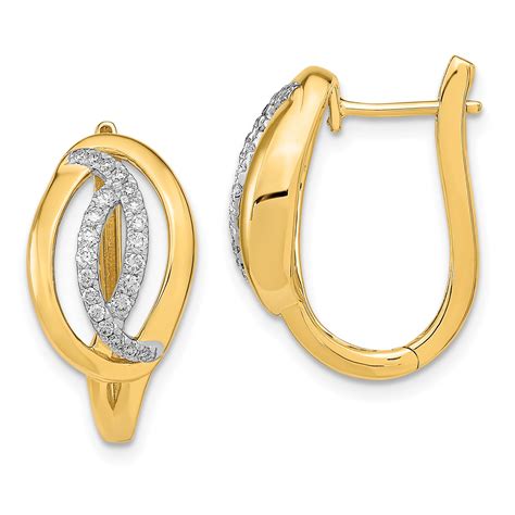 Avariah Solid 14k Yellow Gold Polished Diamond Oval Hinged Hoop Earrings 21mm Ebay