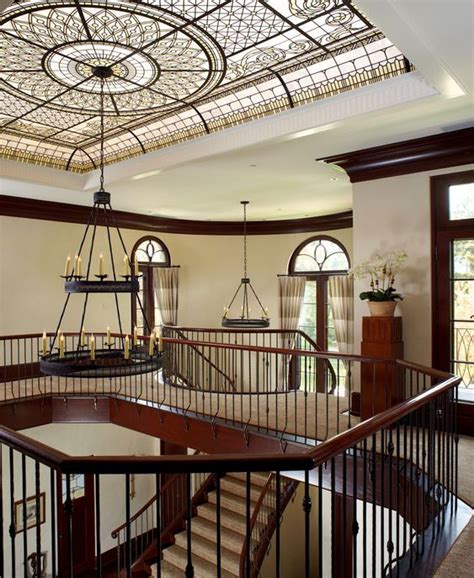 Grand Entrance Foyer Ideas With Stained Leaded Glass Dome Ceilings