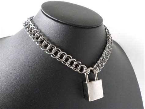 Chainmail Padlock Necklace Stainless Steel Mid Width Locking Etsy