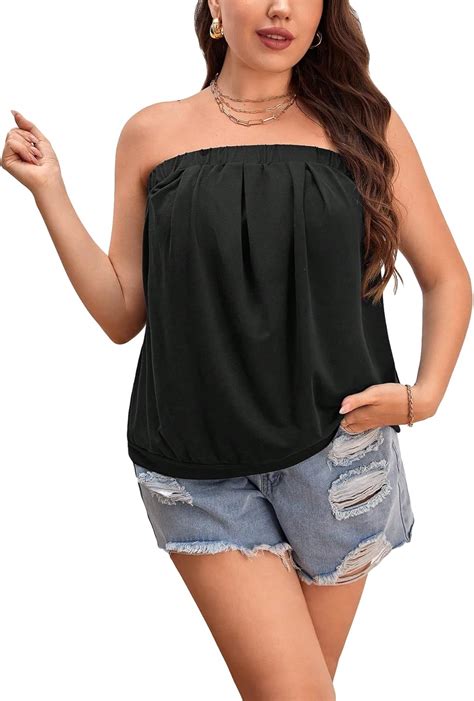 Wdirara Women S Plus Size Sleeveless Strapless Peplum Tube Top Casual