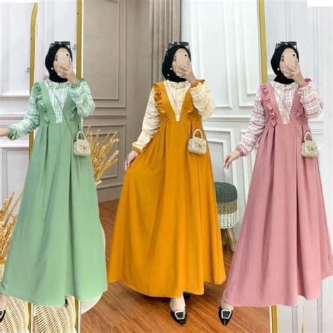 Jual Fama Dress Model Terbaru GAMIS KRINKEL AIRFLOW KOMBINASI MOTIF