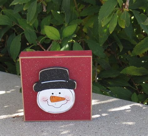 RED SNOWMAN FACE Block For Christmas Winter Noel Shelf Etsy