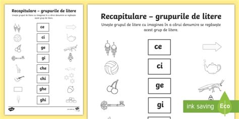 Recapitulare grupurile de litere Fișă Pune în corespondență