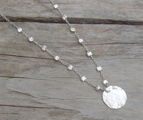 Hammered Silver Disc Necklace Sterling Silver Necklace Etsy