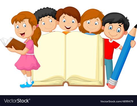 Cartoon kids with book and pencil Royalty Free Vector Image