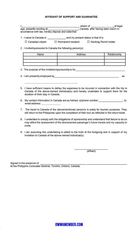 Affidavit Of Support And Guarantee In PH Consulate Toronto Canada