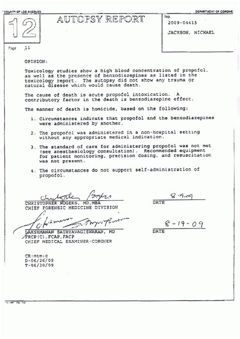 Michael Jackson Autopsy Report | The Smoking Gun