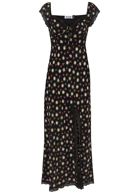 RIXO London Amala Printed Silk Chiffon Midi Dress In Black Lyst UK