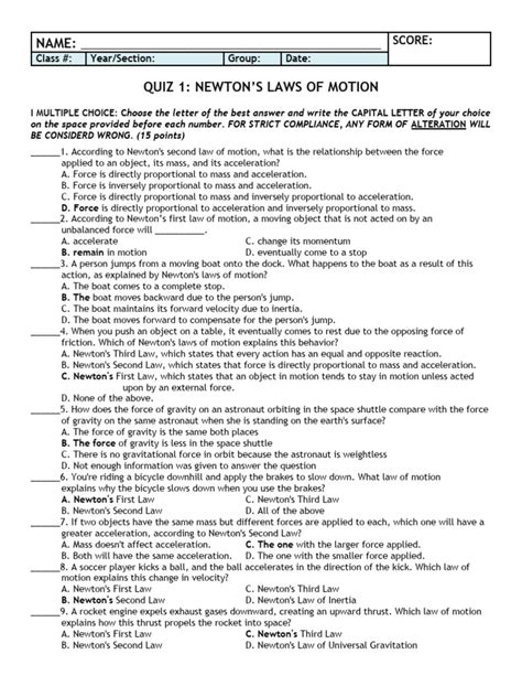 Science 8 1st Quiz 1 Newton S Law Of Motion Download Free Pdf Force Newton S Laws Of Motion