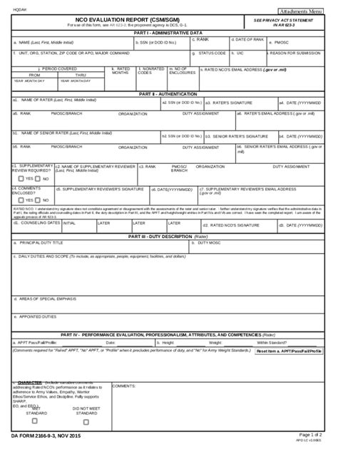 Fillable Online NCO EVALUATION REPORT CSM SGM DA FORM 2166 9 3 Fax