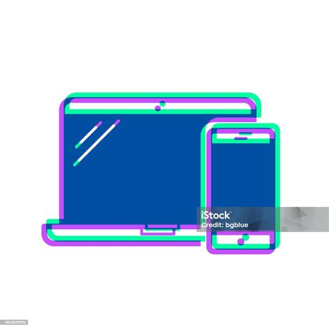 노트북과 스마트폰 흰색 배경에 두 가지 색상이 오버레이된 아이콘 3차원 형태에 대한 스톡 벡터 아트 및 기타 이미지 3차원