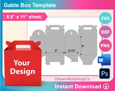 Gable Box Template Gable Box SVG Canva DXF Ms Word Docx Etsy Singapore