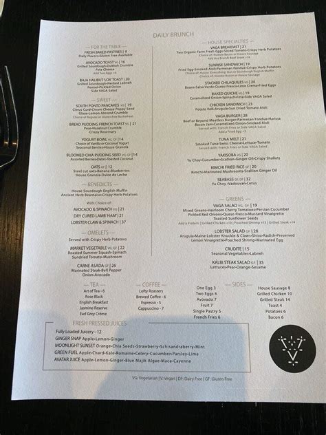 Menu Of Vaga Restaurant And Bar In Encinitas Ca 92024