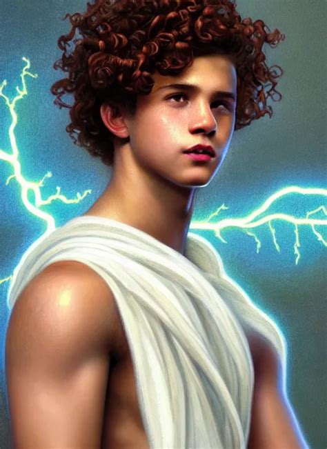 Portrait Of Teenage Zeus Greek Short Curly Copper Stable Diffusion