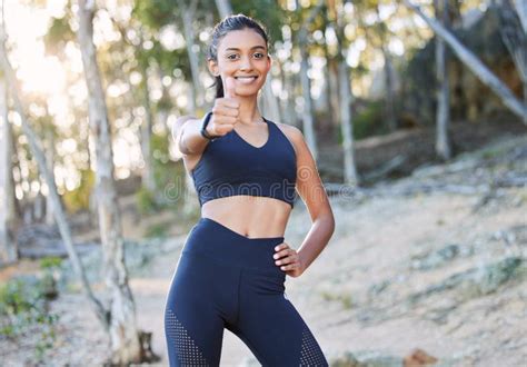 Fitness Thumbs Up And Portrait Of Woman With Smile In Park For