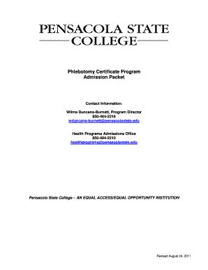 Fillable Online Pensacolastate Phlebotomy Certificate Program Admission