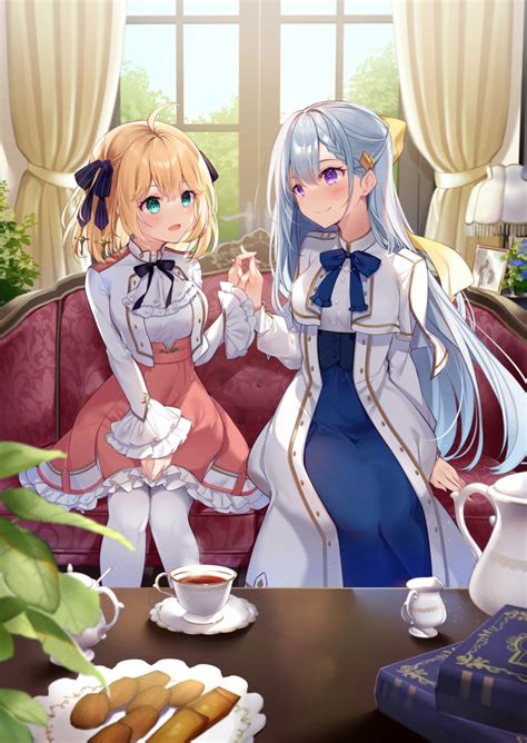 Safebooru 2girls Ahoge Anisphia Wynn Palettia Anne Sophia Wynn Palletia Blonde Hair Book Bow