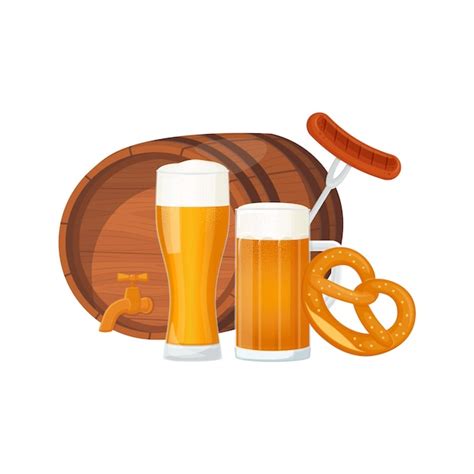 Premium Vector Set With Pint Of Beer Pretzel Barrel Sausage For